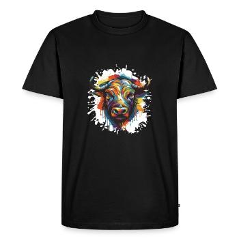 Taureau Animal Pop Art Tête Taureau - T-shirt Premium bio Homme - noir - Devant - Nico (187cm)