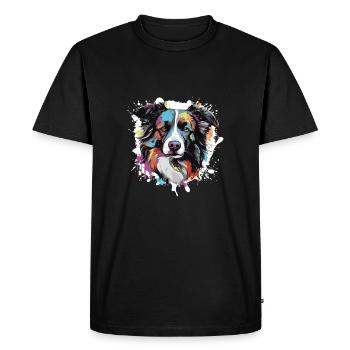 Border Collie Dog Animal Pop Art Head - Men's Premium Organic T-Shirt - black - Front - Nico (187cm)