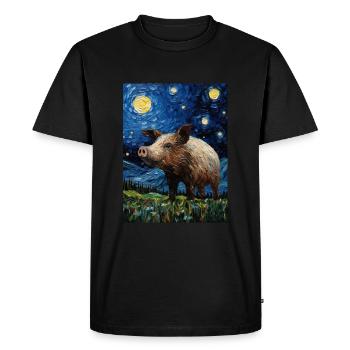 Wild Boar, Van Gogh, Starry Night Style - Men's Premium Organic T-Shirt - black - Front - Nico (187cm)