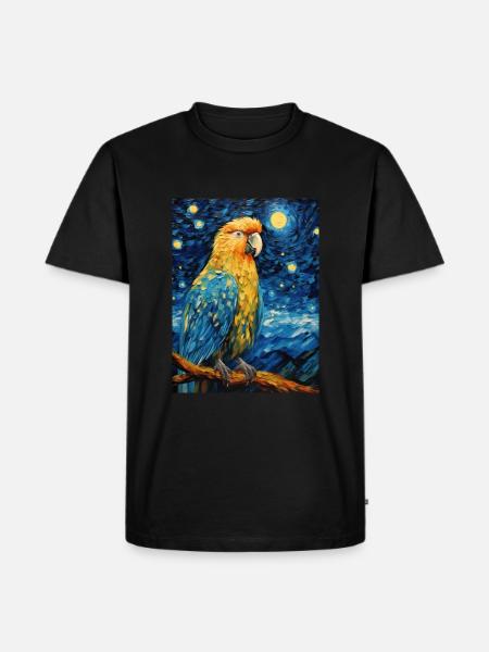 papegøye, van gogh, stjerneklar natt, dyr, fugl - Premium økologisk T-skjorte for menn - svart