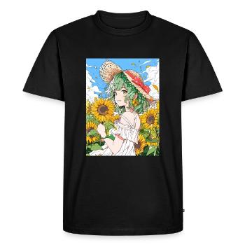 Anime, Girl, Sunflowers, Otaku - Men's Premium Organic T-Shirt - black - Front - Nico (187cm)