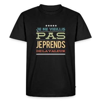 Je ne vieillis pas je prends de la valeur - T-shirt Premium bio Homme - noir - Devant - Nico (187cm)
