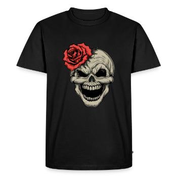 Rebellious skull with red rose - Men's Premium Organic T-Shirt - black - Front - Nico (187cm)
