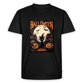 Halloween Pumpkin Witch Cat Bat - Men's Premium Organic T-Shirt - black - Front - Nico (187cm)