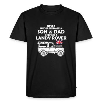 Ne sous-estimez jamais son père au volant d’un Landy Rover - T-shirt Premium bio Homme - noir - Devant - Nico (187cm)