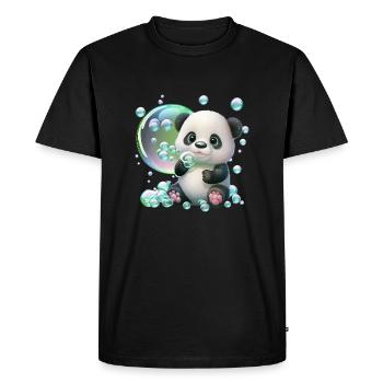 Playful, cute baby panda with soap bubbles - Men's Premium Organic T-Shirt - black - Front - Nico (187cm)