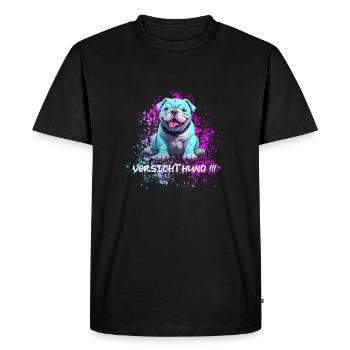 Attention chien mignon chien bleu est joyeux - T-shirt Premium bio Homme - noir - Devant - Nico (187cm)