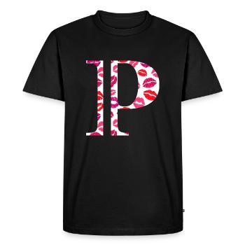 Lettre p bisous - T-shirt Premium bio Homme - noir - Devant - Nico (187cm)