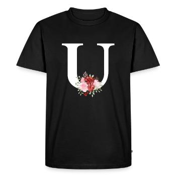 Lettre u floral rouge - T-shirt Premium bio Homme - noir - Devant - Nico (187cm)