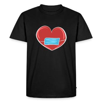 masque cardiaque rouge protection corona - T-shirt Premium bio Homme - noir - Devant - Nico (187cm)