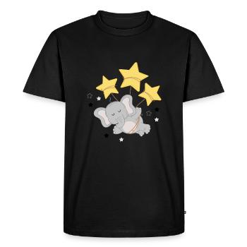 Le petit éléphant vole avec des étoiles - T-shirt Premium bio Homme - noir - Devant - Nico (187cm)