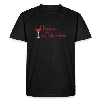 French art de vivre, verre de vin, France ⭐⭐⭐ - T-shirt Premium bio Homme - noir - Devant - Nico (187cm)