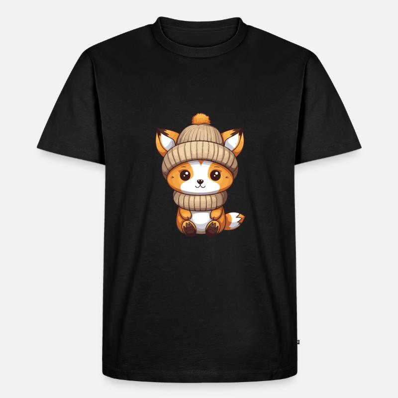 Fuchs Winter Comic - Männer Premium Bio T-Shirt - Schwarz