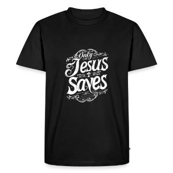 Jesus Christ saves Bible verse faith hope - Men's Premium Organic T-Shirt - black - Front - Nico (187cm)
