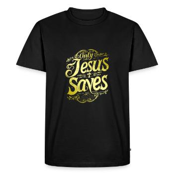 Jesus Christ saves Bible verse faith hope - Men's Premium Organic T-Shirt - black - Front - Nico (187cm)