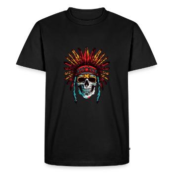 Apache Skull Indian - Men's Premium Organic T-Shirt - black - Front - Nico (187cm)