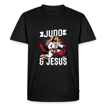 Le judo et Jésus - T-shirt Premium bio Homme - noir - Devant - Nico (187cm)