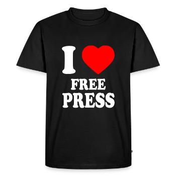 i love free press - Men's Premium Organic T-Shirt - black - Front - Nico (187cm)