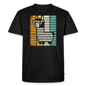 Retro Llama Alpaca with Sunglasses Comic Art - Men's Premium Organic T-Shirt - black - Front - Nico (187cm)