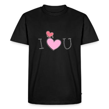 Je t’aime coeur dessin animé rose - T-shirt Premium bio Homme - noir - Devant - Nico (187cm)
