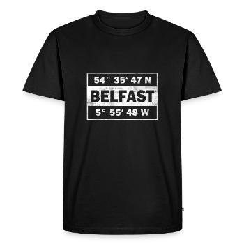 Belfast Coordonnées Irlande du Nord Belfast - T-shirt Premium bio Homme - noir - Devant - Nico (187cm)