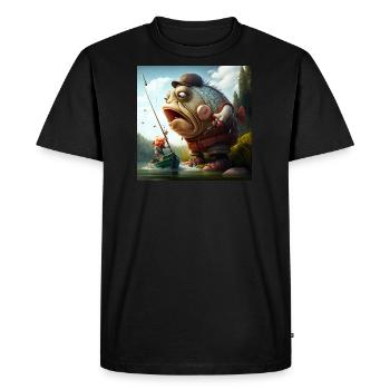 Caricature de pêcheur - T-shirt Premium bio Homme - noir - Devant - Nico (187cm)