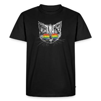 Cat Lunettes de soleil Drôle Gay LGBT Rainbow - T-shirt Premium bio Homme - noir - Devant - Nico (187cm)