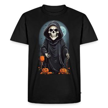 Cartoon Skeleton Grim Reaper Halloween Design - Men's Premium Organic T-Shirt - black - Front - Nico (187cm)