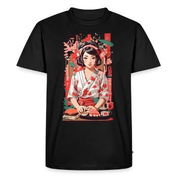 Kawaii Sushi Anime Girl Style Ukiyo-E rétro - T-shirt Premium bio Homme - noir - Devant - Nico (187cm)
