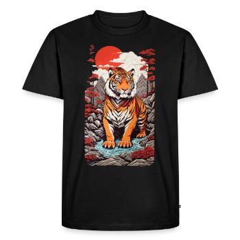 Tigre asiatique Ukiyo-e Japon Style artistique - T-shirt Premium bio Homme - noir - Devant - Nico (187cm)