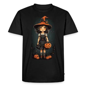 Halloween Witch Vintage Retro with Pumpkins - Men's Premium Organic T-Shirt - black - Front - Nico (187cm)