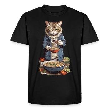 Asian Cat Enjoys Ramen Japanese Style - Men's Premium Organic T-Shirt - black - Front - Nico (187cm)