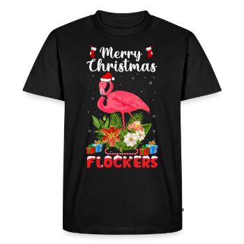 Joyeux Noël Flamant rose / Weihnachten - T-shirt Premium bio Homme - noir - Devant - Nico (187cm)