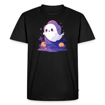 L’Halloween | Fantôme mignon dans le cimetière - T-shirt Premium bio Homme - noir - Devant - Nico (187cm)