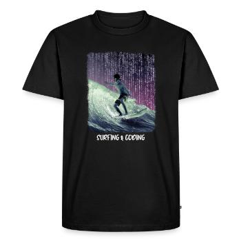 Surfing & Coding - Men's Premium Organic T-Shirt - black - Front - Nico (187cm)