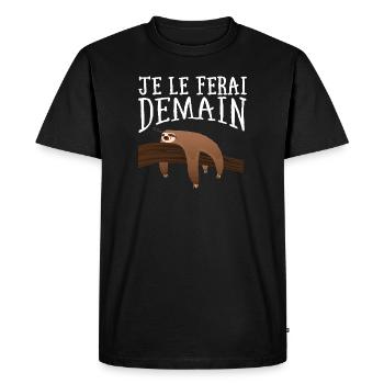 Je Le Ferai Demain- Paresseux - T-shirt Premium bio Homme - noir - Devant - Nico (187cm)