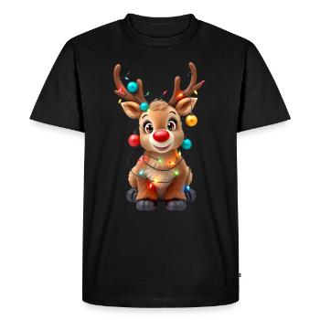 Rentier rote Nase Rudolph Weihnachten Lichterkette - Männer Premium Bio T-Shirt - Schwarz - Vorne - Nico (187cm)