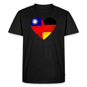 Taiwan Germany Flag Heart - Men's Premium Organic T-Shirt - black - Front - Nico (187cm)