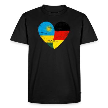 Ruanda Deutschland Flaggenherz - Männer Premium Bio T-Shirt - Schwarz - Vorne - Nico (187cm)