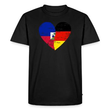 Haïti Allemagne Flag Coeur - T-shirt Premium bio Homme - noir - Devant - Nico (187cm)