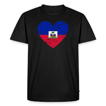 Haiti Flag Heart - Men's Premium Organic T-Shirt - black - Front - Nico (187cm)