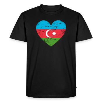 Azerbaijan flag heart - Men's Premium Organic T-Shirt - black - Front - Nico (187cm)
