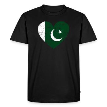 Pakistan Flag Heart - Men's Premium Organic T-Shirt - black - Front - Nico (187cm)