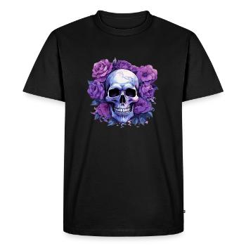 Eternal Blossoms - Skull & Purple Roses - Men's Premium Organic T-Shirt - black - Front - Nico (187cm)