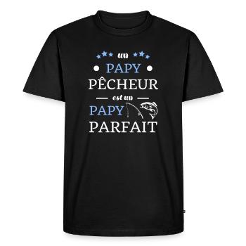 t shirt papy pecheur parfait cadeau humour peche - T-shirt Premium bio Homme - noir - Devant - Nico (187cm)