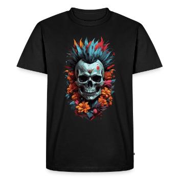 Flower Punk Skull - Men's Premium Organic T-Shirt - black - Front - Nico (187cm)