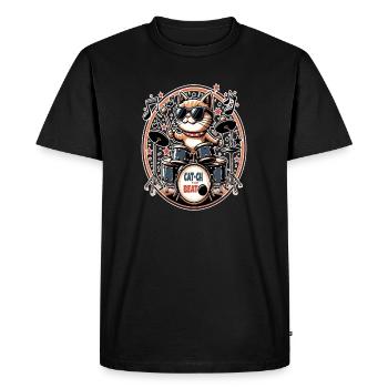 Catch The Beat, Cool Cat Drummer - Men's Premium Organic T-Shirt - black - Front - Nico (187cm)