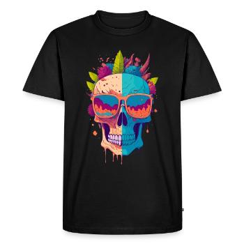 Illustration du crâne avec feuilles de plante - T-shirt Premium bio Homme - noir - Devant - Nico (187cm)