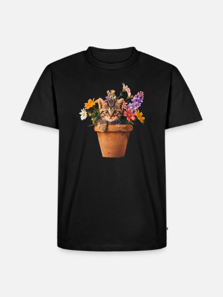 chaton pot de fleurs - T-shirt Premium bio Homme - noir