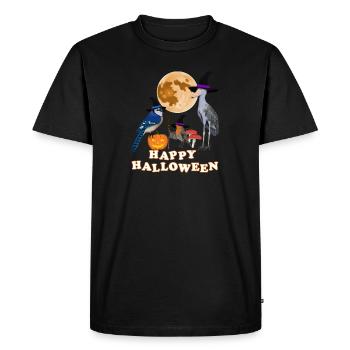 Robin Halloween Citrouille Lune Oiseau Biologiste - T-shirt Premium bio Homme - noir - Devant - Nico (187cm)